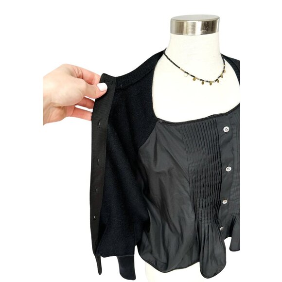 Sacai Japanese Black Cotton Pleat & Cardigan Layer Top - Picture 7 of 14